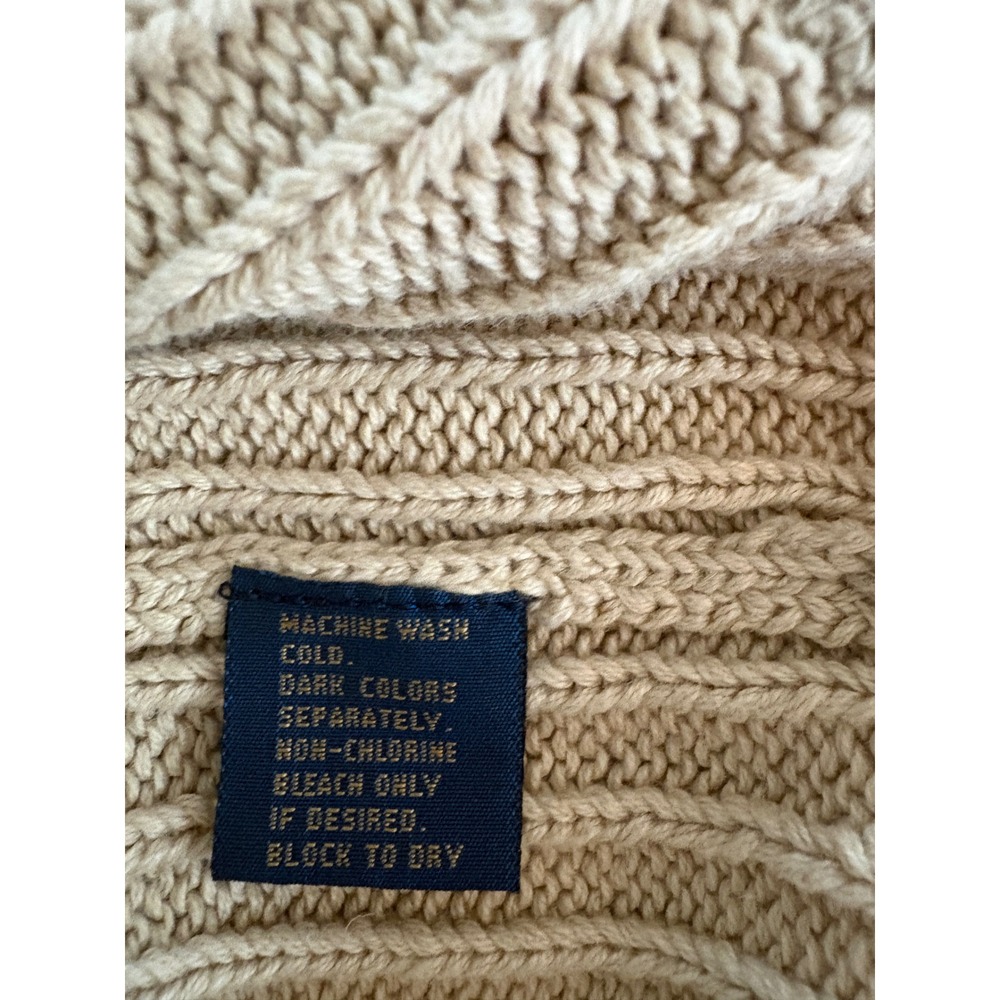 Vintage Chaps Ralph Lauren Mens XL Cream Ribbed Cotton Knit Crest Sweater Beige - Picture 7 of 7